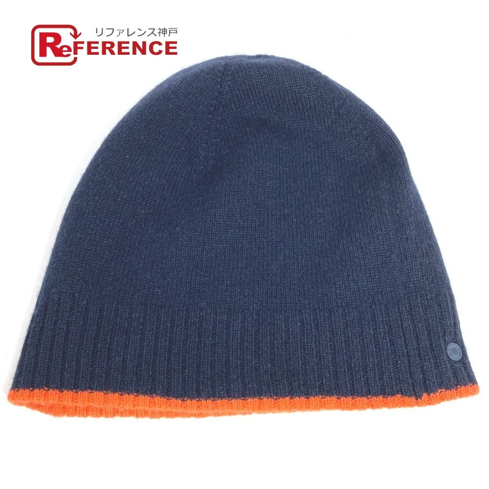 HERMES エルメス ニット帽 セリエ ロゴ バイカラー リバーシブル ウール オレンジ