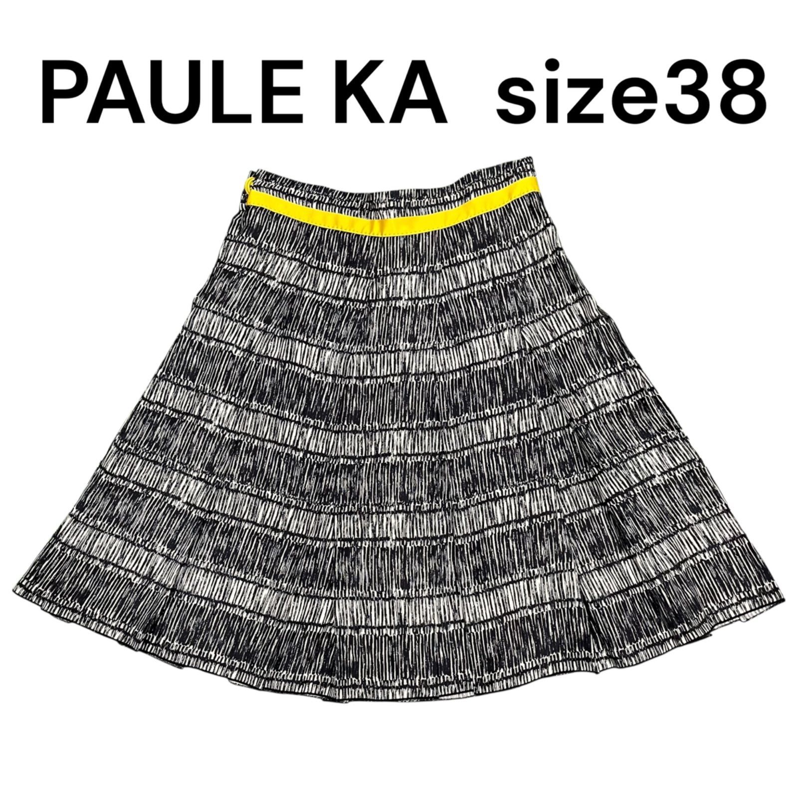 ポールカ　スカート ◇ポールカPAULE KA ひざ丈スカート シルク 白 黒 黄 レディース