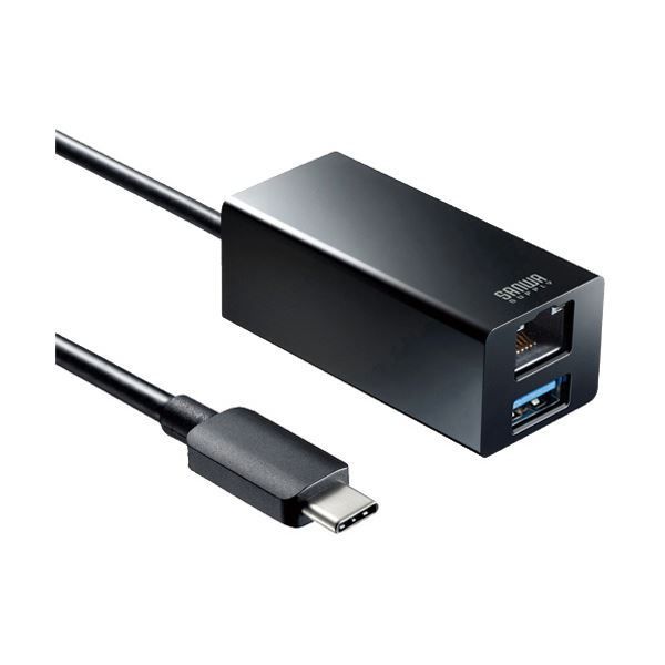 （まとめ）サンワサプライ USBType-Cハブ付き ギガビットLANアダプタ ブラック USB-3TCH33BK 1個