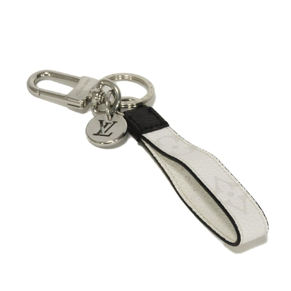 LOUIS VUITTON ルイ ヴィトン ポルトクレ ドラゴンヌ LVシグネチャー 現行 LVロゴ フラワー キーリング バッグチャーム モノグラム エクリプス ホワイト キーホルダー M82379