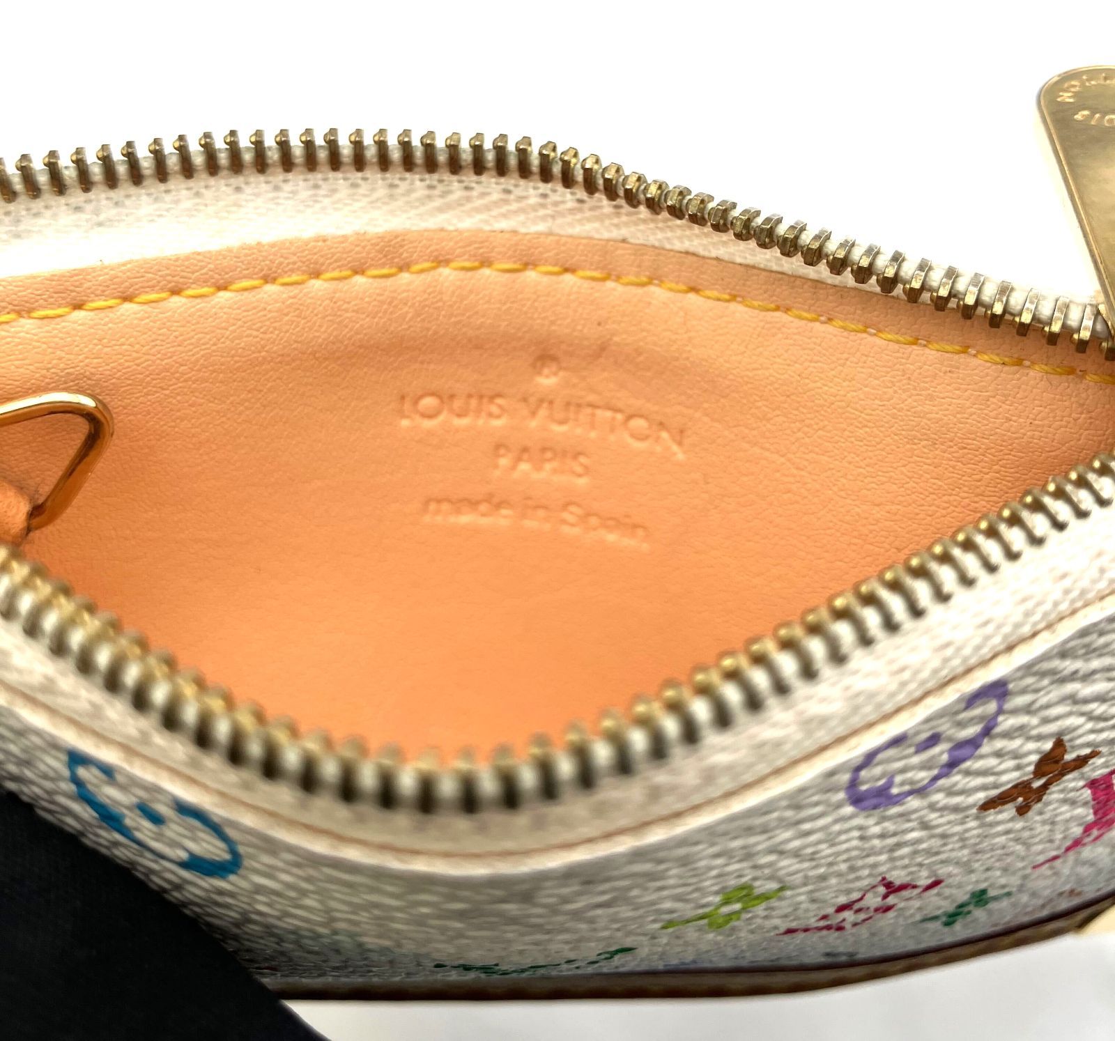 【鑑定済み】正規品 ルイヴィトン LOUIS VUITTON  モノグラム マルチカラー ポシェットクレ ブロン M92655 コインケース キーリング ホワイト