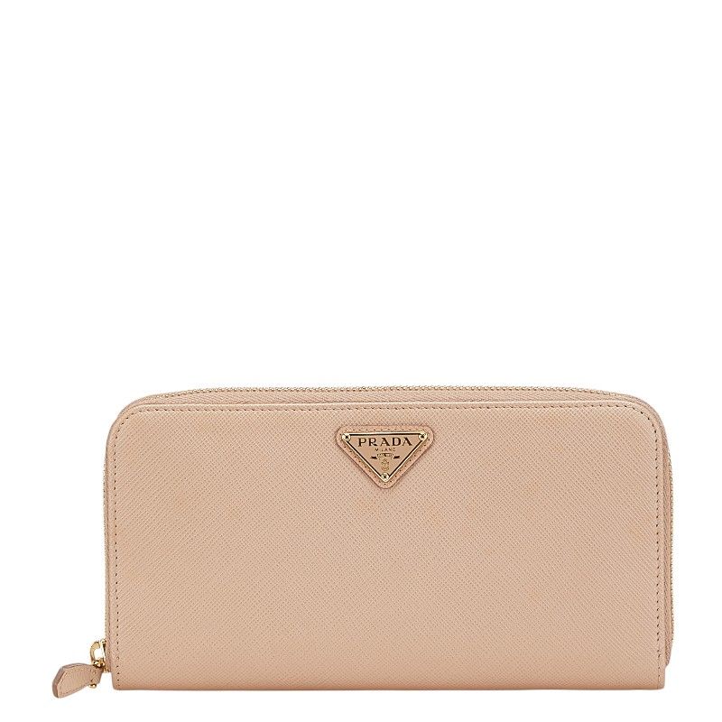 プラダ 三角ロゴプレート ラウンドファスナー 長財布 ベージュ サフィアーノレザー レディース PRADA 1-0210953