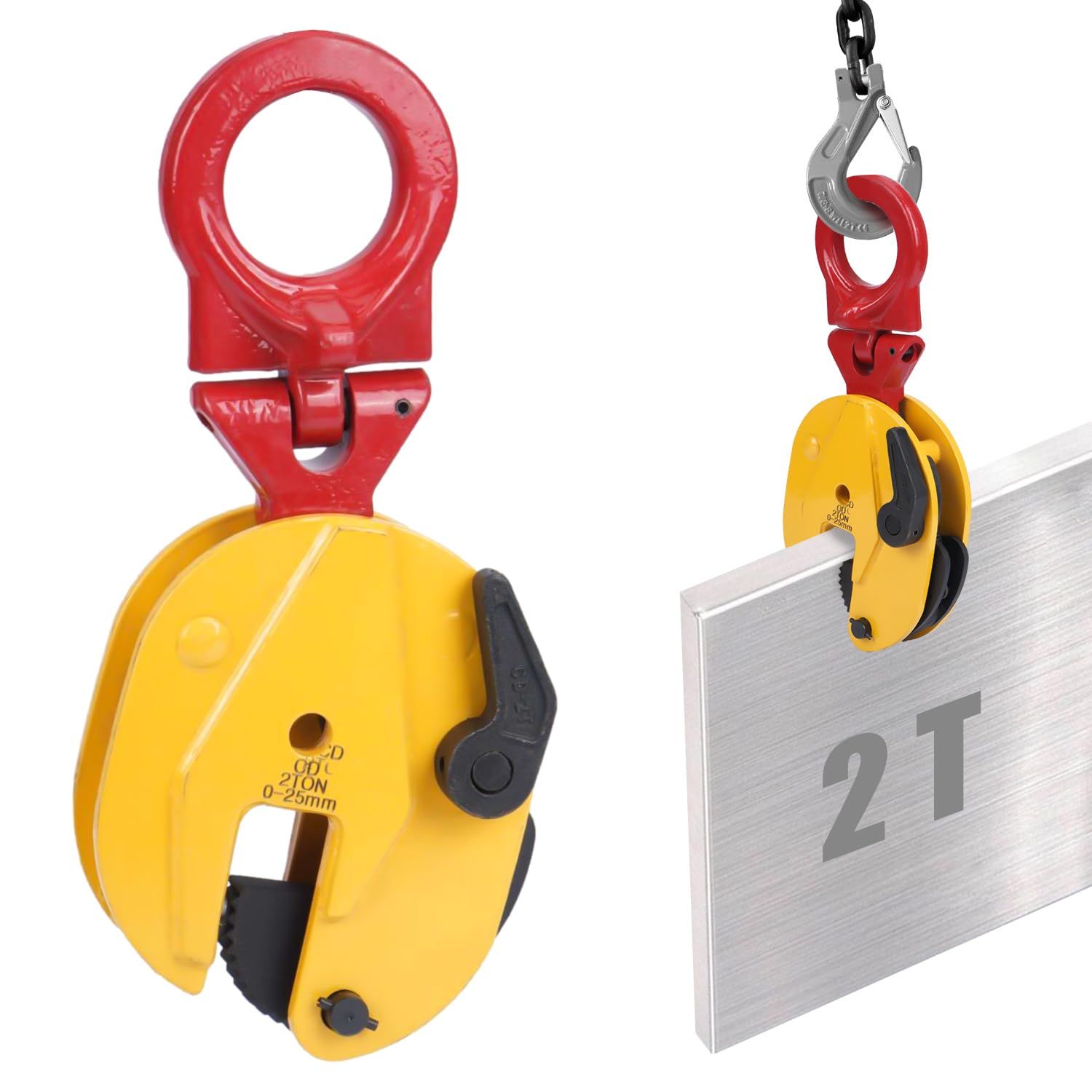 aleawol 縦吊りクランプ 定格容量2t 開口径0-25mm 立吊クランプ ロック式 荷吊り用 吊り具 吊りクランプロックハンドル式 ストッパ 垂直吊り上げおよび輸送用鋼板吊り上げクランプ 運搬作業 建設機械 吊上げ 荷重 立吊クランプ