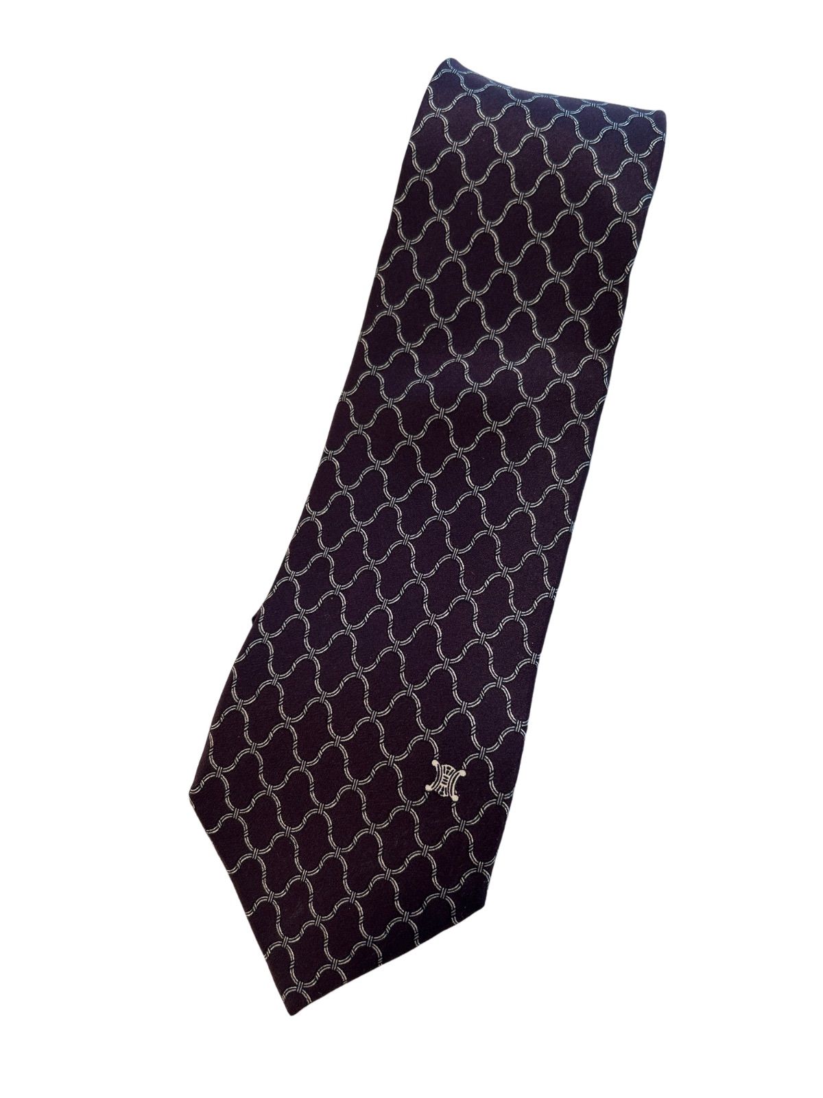 【未使用】CELINE ネクタイ バーガンディ ボルドー えんじ色 CELINE Rare tie Wine red striped pattern silk from japan