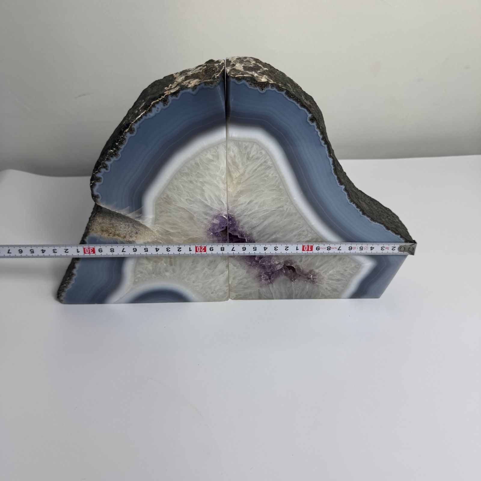 極上品質 天然アメジスト＆瑪瑙 ブックエンド 2点セット】重厚20cm