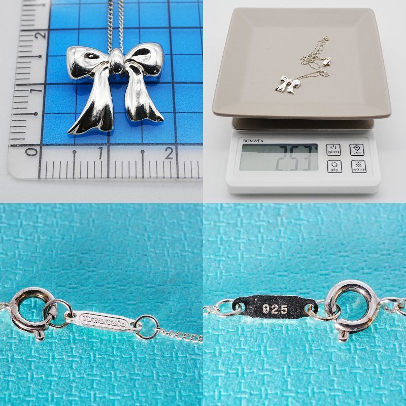 極美品 ティファニー リボン ペンダント ボウ ネックレス/25-654S