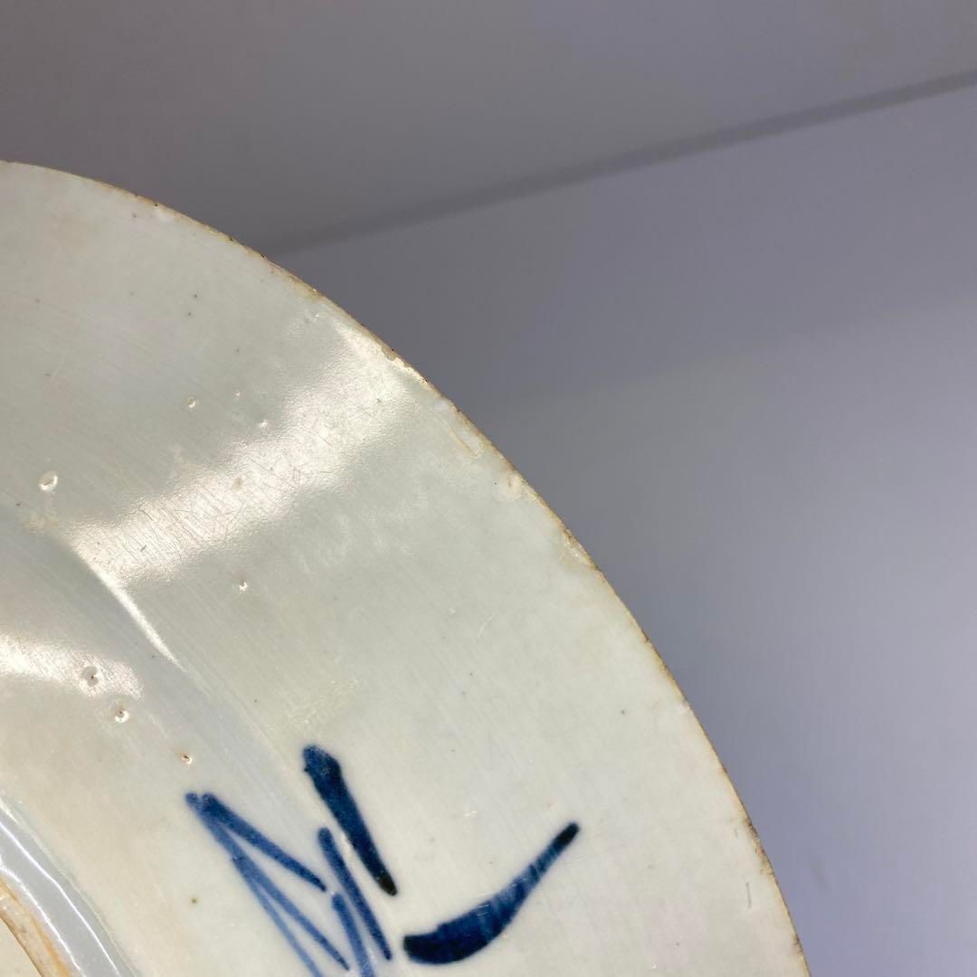 中国清朝時代 青花草花図七寸皿 直径21.4㎝ 東Y6-0624①タエカ