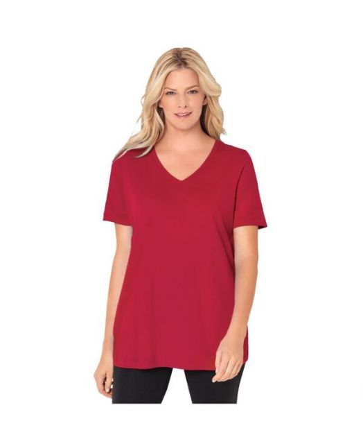 送料無料 ウーマン ウィズイン レディース シャツ トップス Plus Size Perfect Short-Sleeve V-Neck Tee Classic red