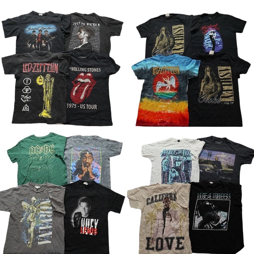 古着卸 まとめ売り 音楽・バンド 半袖Tシャツ 16枚セット (メンズ S ) レッドツェッペリン ローリングストーンズ AC/DC 中古 古着 MY8546