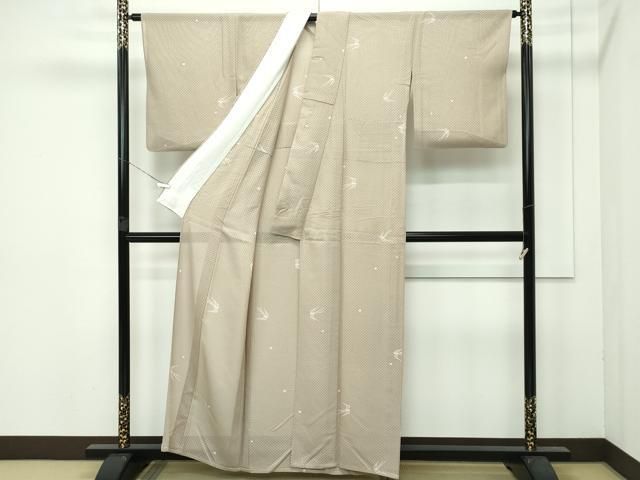 平和屋着物■極上　夏物　小紋　市松紋紗　燕　肥後煤竹色地　逸品　CZAA3838s5 平和屋着物□極上 夏物 小紋 市松紋紗 燕 肥後煤竹色地 逸品
