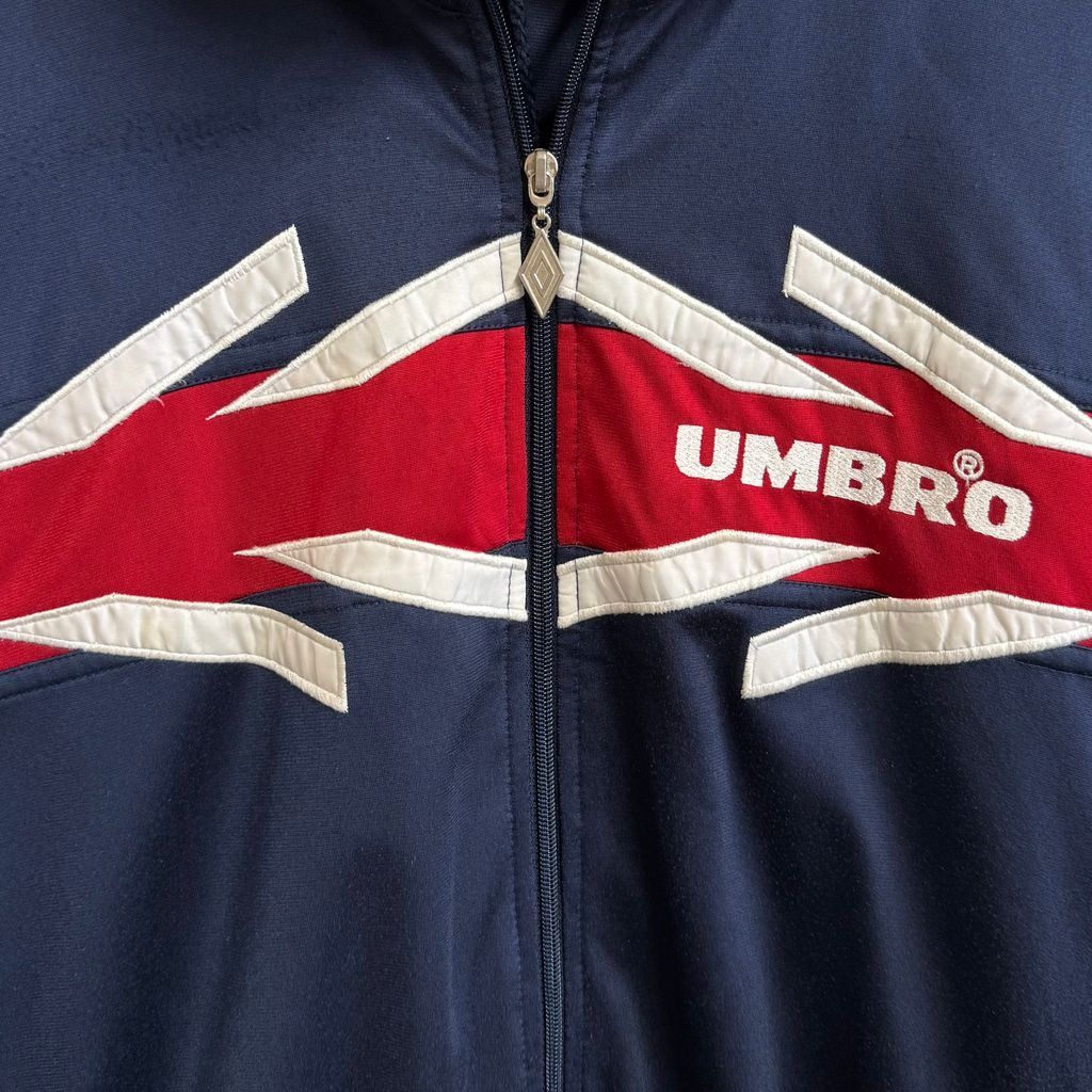 Umbro 赤青 ジャージ O UMBRO アンブロ ジャージ 赤 フード付き 企業系ワッペン多数 164