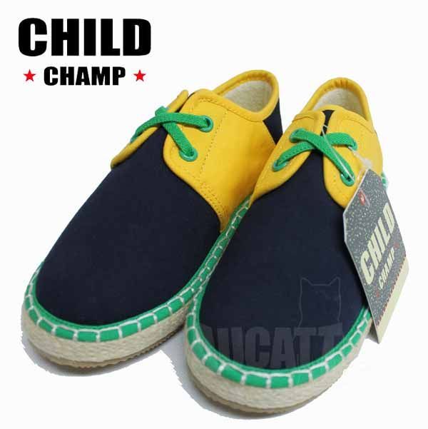 新品未使用品 CHILD CHAMP キッズ デッキシューズ 19cm 16cm 18cm ネイビー×イエロー キャンバス チャイルドチャンプ  D23・34・35265