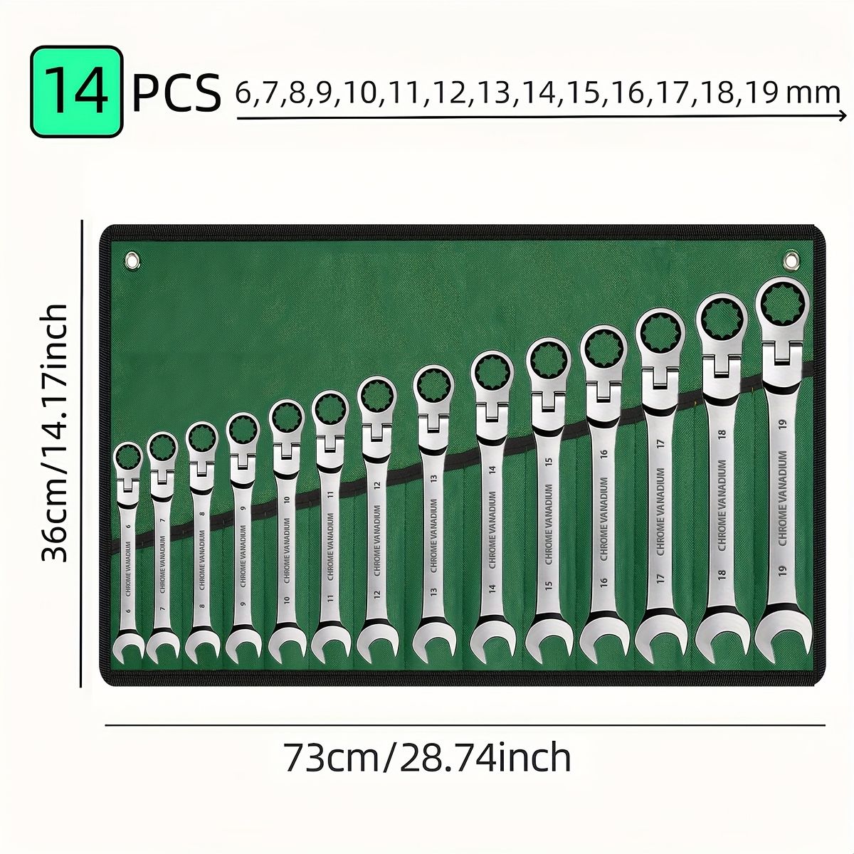 14本セット 7本セット ヘビーデューティー ラチェットレンチセット スイベルヘッド付 クロムメッキ 自動車修理 DIY 工具 高耐久構造 6-19mm対応 14本セット