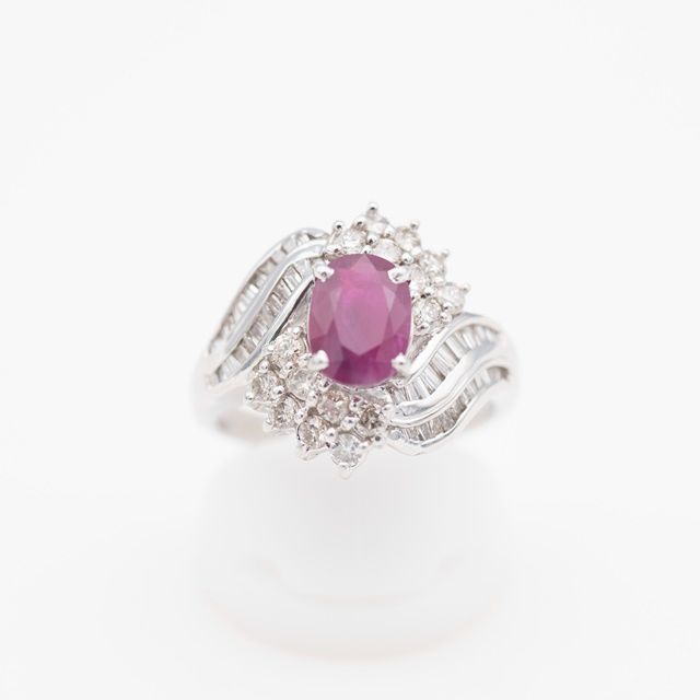 Pt900 ダイヤモンド付 ルビー リング R:0.65ct D:0.20ct - リング