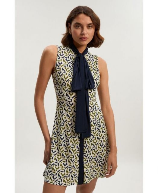 送料無料 カレンミレン レディース ワンピース トップス Petite Crepe Tie Neck Mini Dress Mono