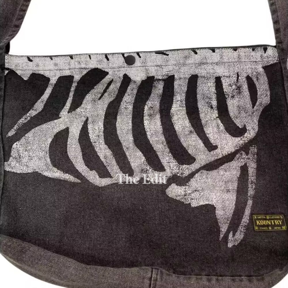 Kapital 14ozBONEBOOKBAGキャピタルボーンショルダーバック Kapital 14 oz. Denim Bone Print Book Bag Black /Shoulder bag