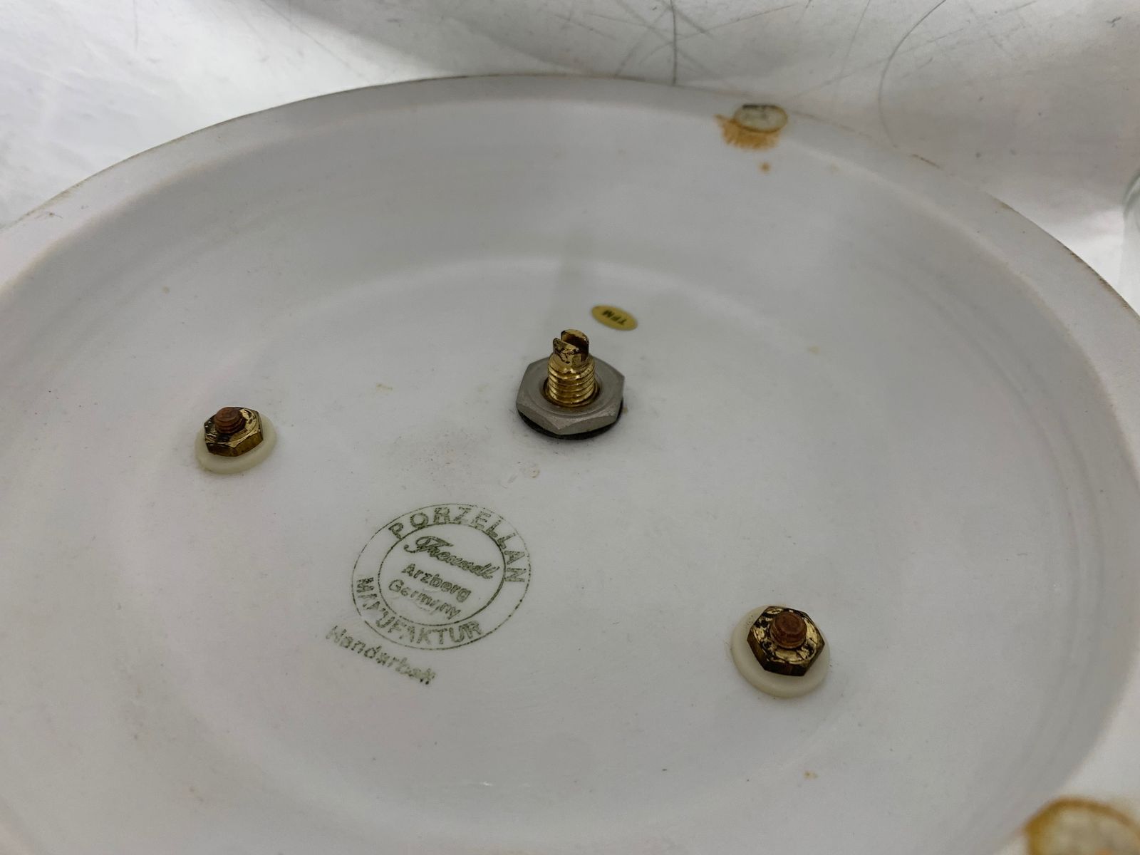 最大90％オフ／FINALセール！ ドイツ製 置き時計 PROZELLAN MANUFAKTUR メリーゴーランド 金彩 陶器