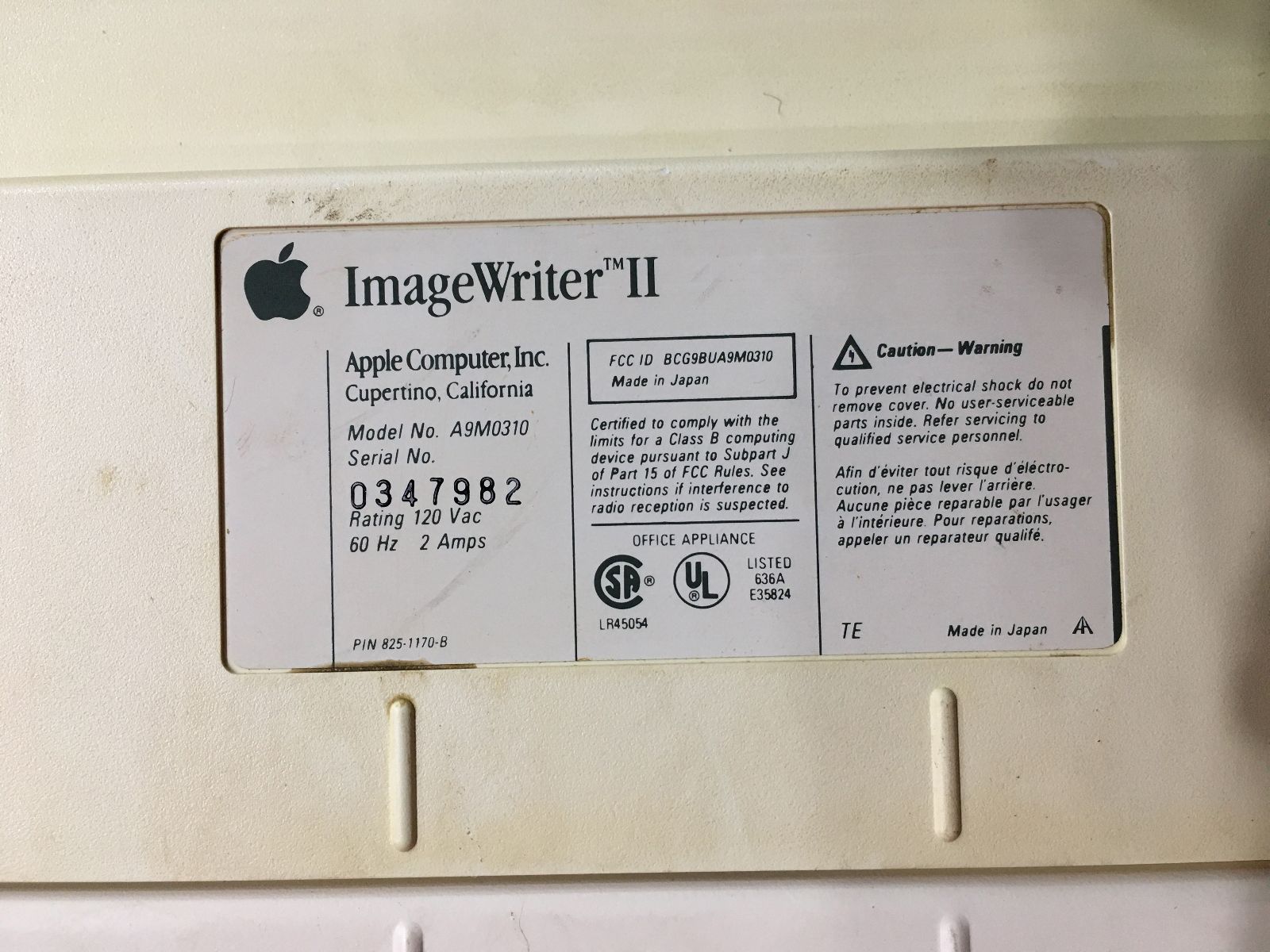 Apple ImagewriterⅡ イメージライターⅡ 通電確認_0631 - メルカリ