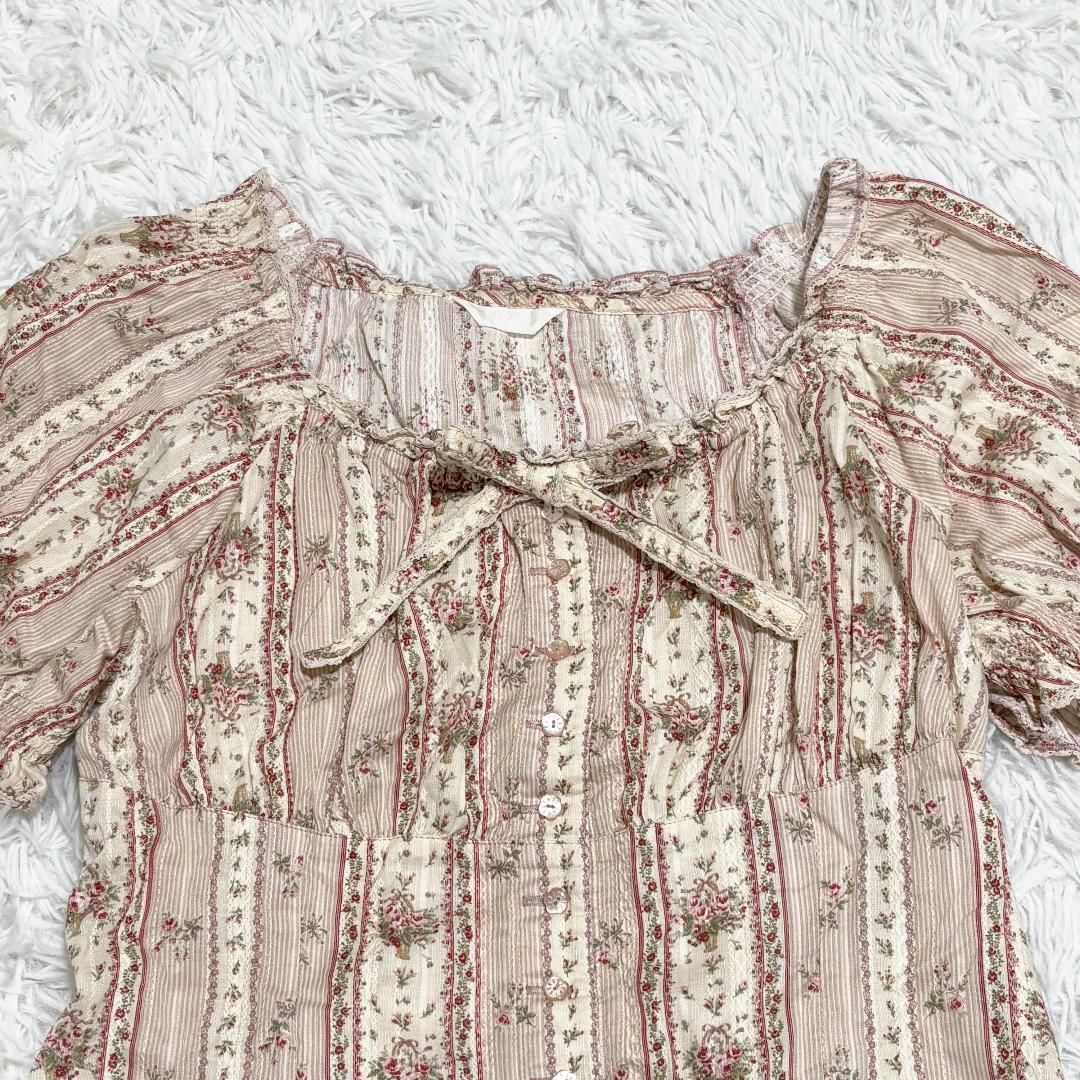 PINK HOUSE パフスリーブ 半袖フリルリボン ブラウス ピンク