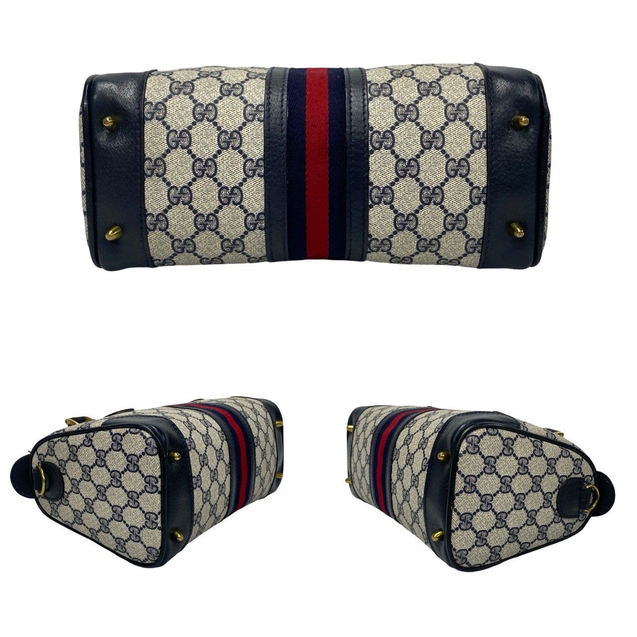 極 美品 GUCCI グッチ オールドグッチ ヴィンテージ シェリーライン GG 柄 レザー 本革 ミニ ボストンバッグ ハンドバッグ ネイビー  17389 - メルカリ