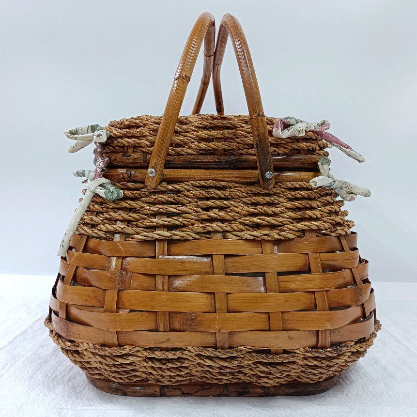 USAヴィンテージ Picnic Time 大型バンブーバスケットセット