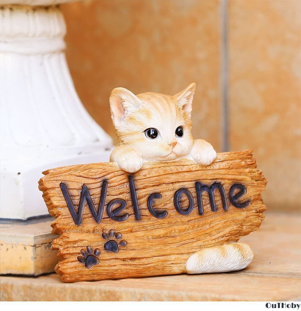 猫 ウェルカム オーナメント 庭 ガーデンオーナメント 置物 オブジェ 庭飾り