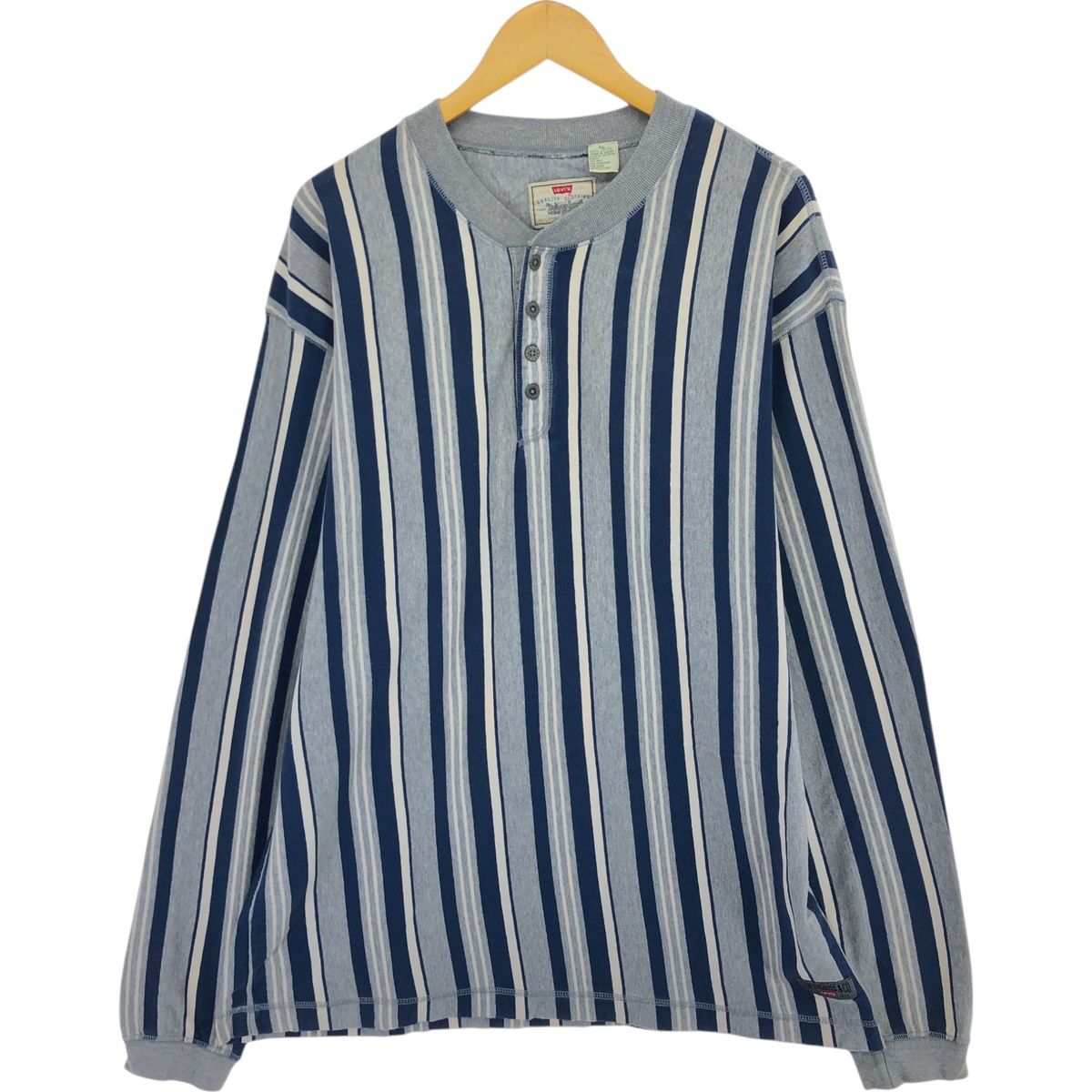 古着 90年代 リーバイス Levi's ストライプ柄 ヘンリーネック ロングTシャツ ロンT メンズXL相当 ヴィンテージ/eaa504604
