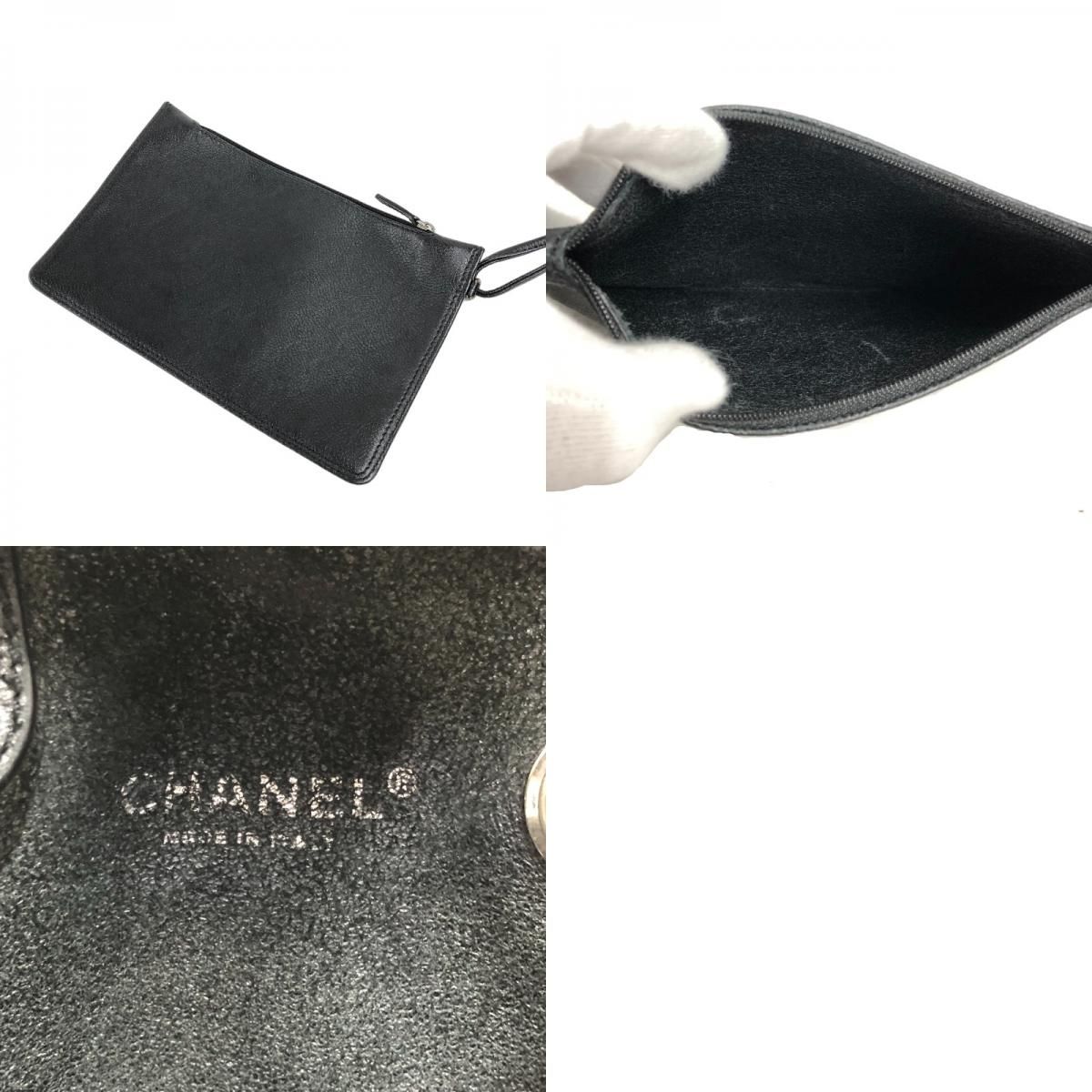 シャネル CHANEL カメリアモチーフ バケットバッグ ブラック シルバー