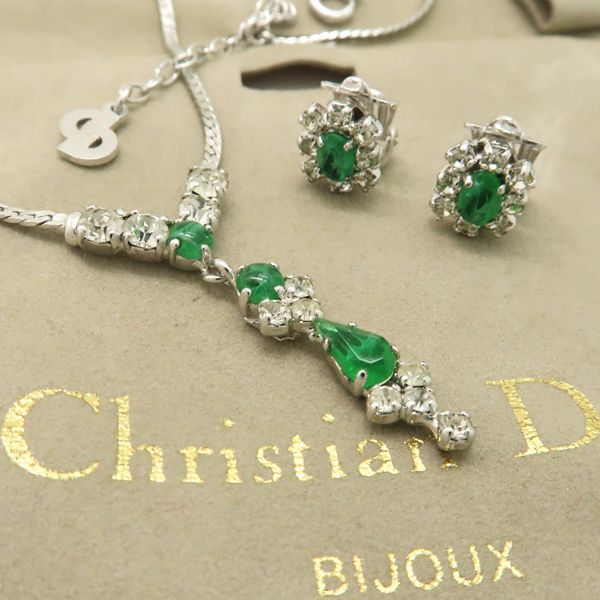 Christian Dior BIJOUX ネックレス / イヤリング シルバーカラー 緑石 