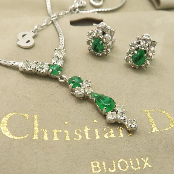 Christian Dior BIJOUX ネックレス / イヤリング シルバーカラー 緑石 ...