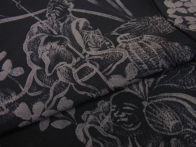 平和屋1■極上　世界的人形師　辻村寿三郎　ジュサブロー　訪問着　手描き　刺繍　七福神　黒地　逸品3s2905