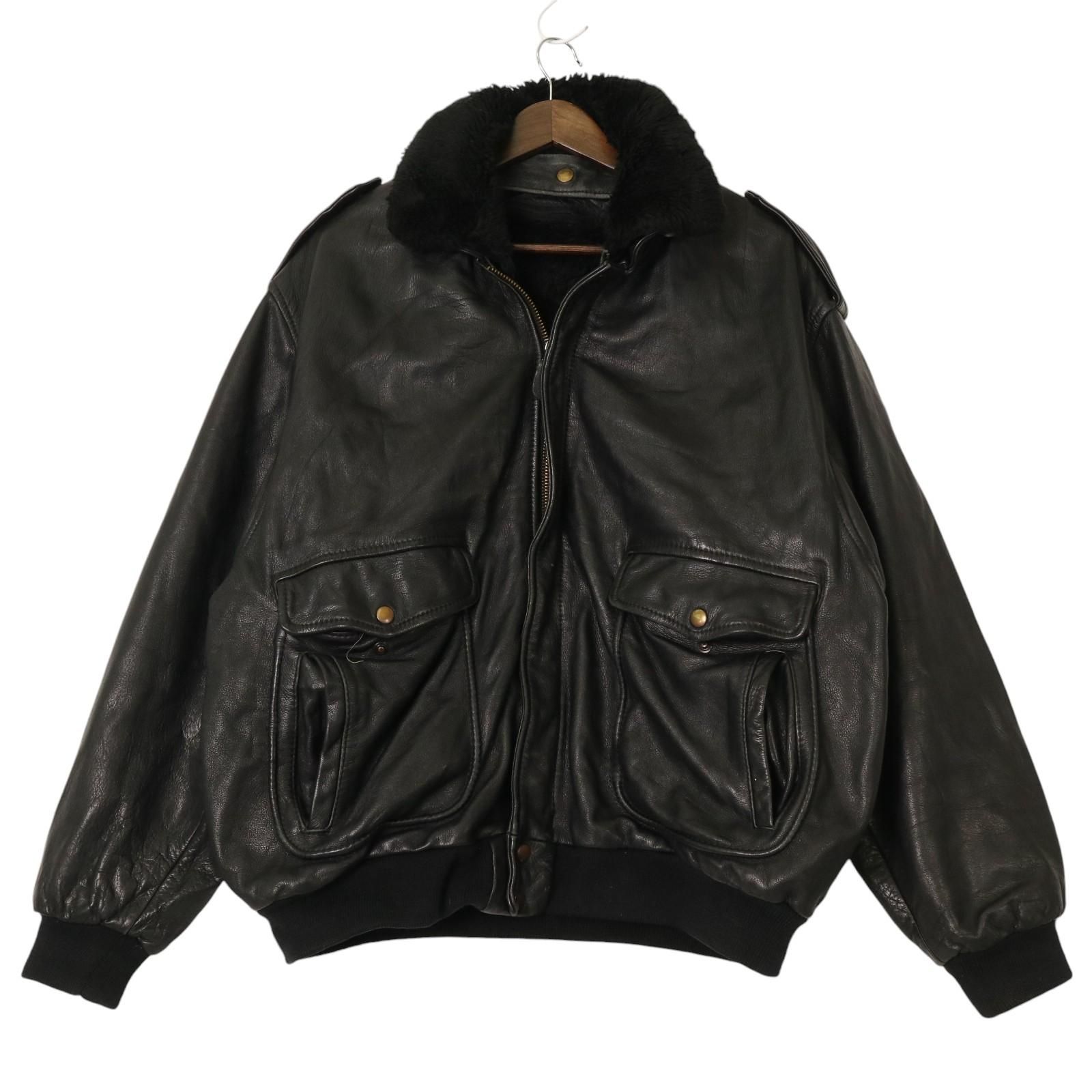 レザーフライトジャケット 大きいサイズ ミリタリー ブラック (メンズ