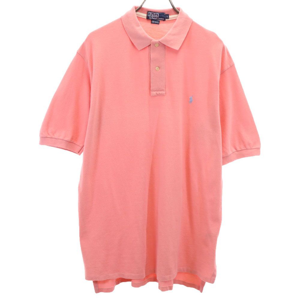 ポロバイラルフローレン 90s USA製 オールド 半袖 ポロシャツ L ピンク Polo by Ralph Lauren 鹿の子 メンズ 古着 【240525】
