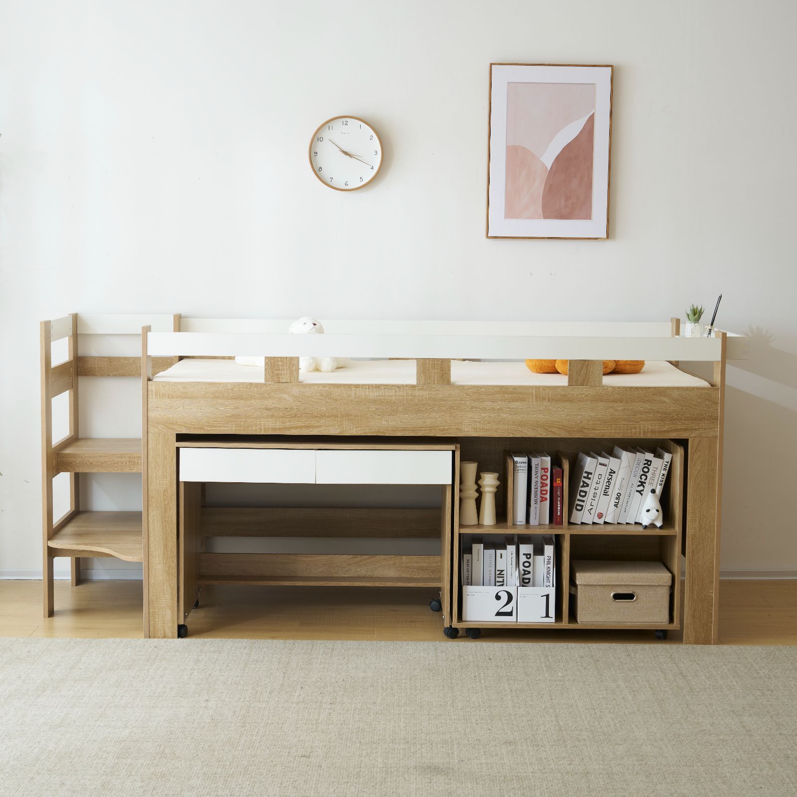 ナチュラルxホワイト】システムベッド ロフトベッド 頑丈 ロータイプ