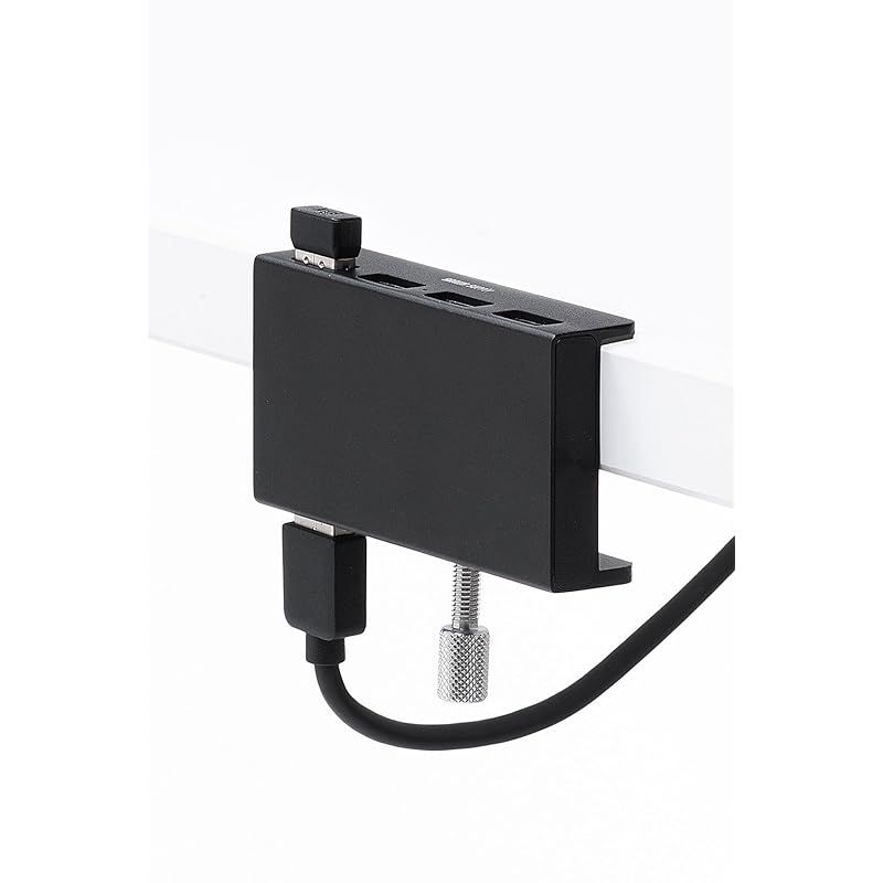 サンワダイレクト USBハブ クランプ固定 4ポート USB3.0 USBケーブル付き【しっかり固定・抜き差し便利】ケーブル長1.5m ブラック 400-HUB065BK 1