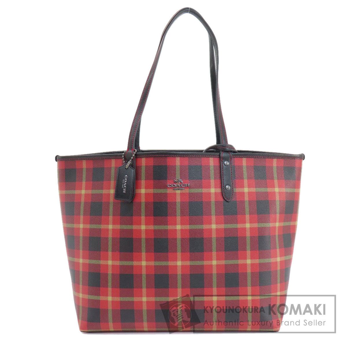 COACH コーチ F55447 リバーシブル チェック柄 トートバッグ PVC 
