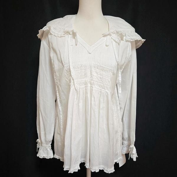 カネコイサオ ピンタック レース 茶色 ブラウス カネコイサオ 綿ローン