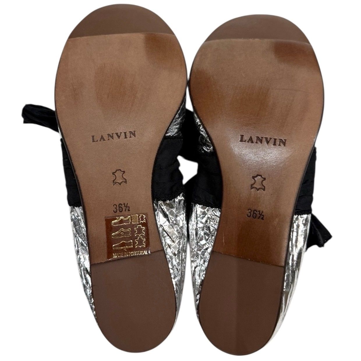 LANVIN ランバン 08SS クラック加工メタリックミラーバレエシューズ