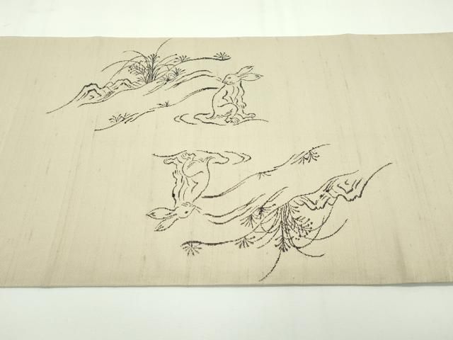 平和屋本店□極上 西陣 勝山織物謹製 六通柄袋帯 紬地 鳥獣戯画 逸品  