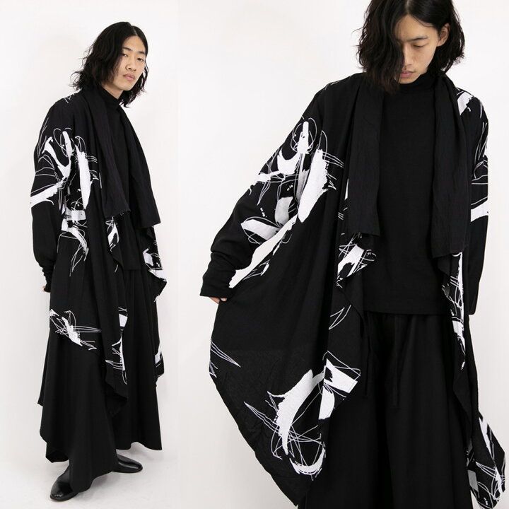 メルカリshops Le Sucood 和風 総柄ドレープコート 個性的 モード系 メンズ メルカリshops Le Sucood 和風 総柄ドレープコート 個性的 モード系 メンズ
