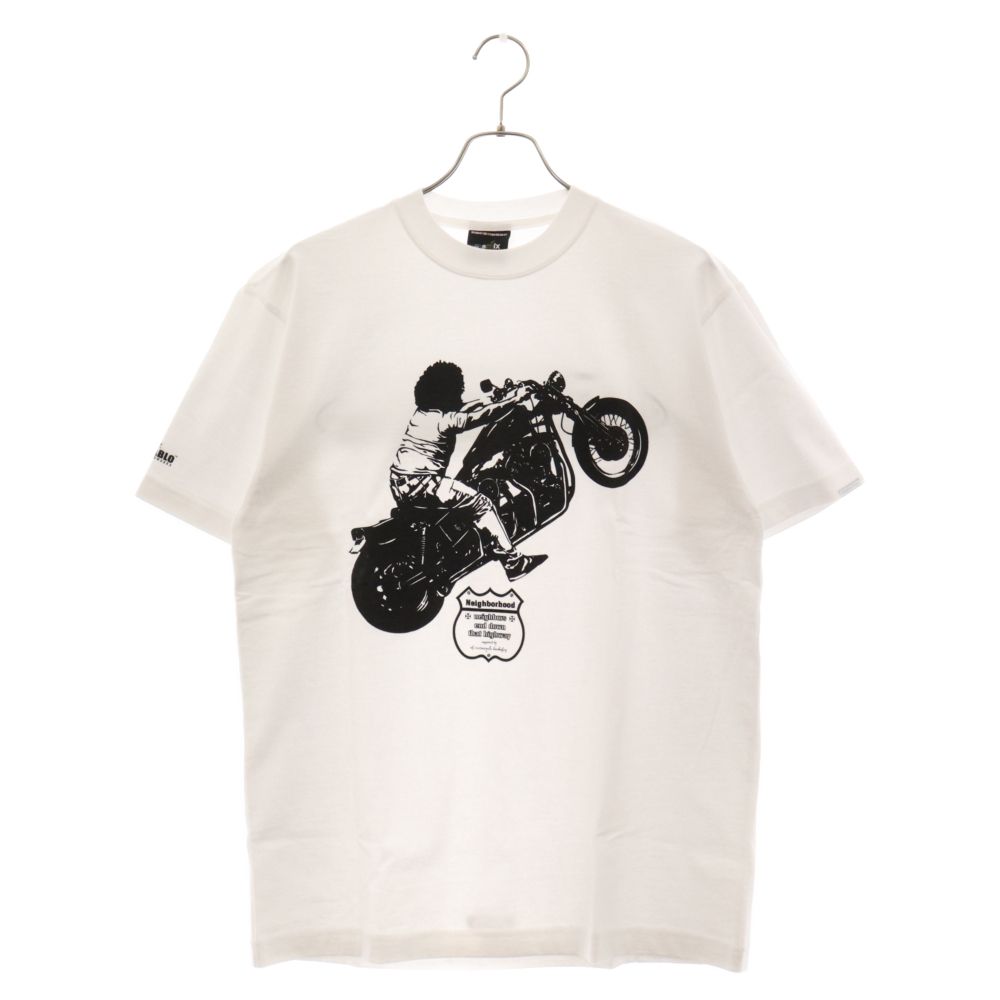 NEIGHBORHOOD (ネイバーフッド) MOTORCYCLE WORKSHOP モーターサイクル ワークショップ ロゴプリントクルーネック カットソー 半袖Tシャツ ホワイト
