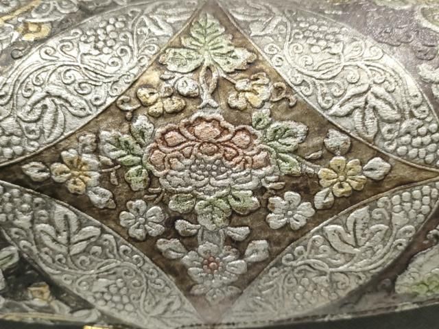 平和屋本店□和装小物 バッグ 金唐革 型押し ハンドバッグ 七宝花文