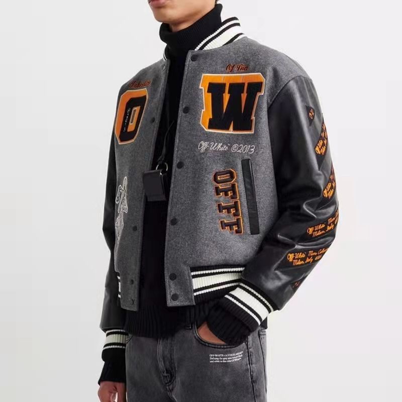 OFF-WHITE オフホワイト ジャケット 21AW 袖レザー メルトン