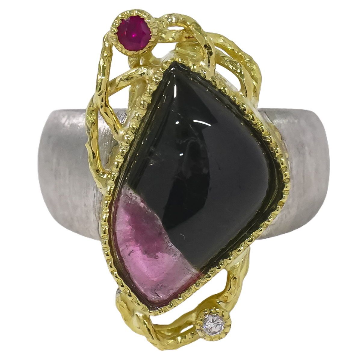 本物 トルマリン 5.56ct ルビー 0.07ct ダイヤモンド 0.02ct K18 WG YG  