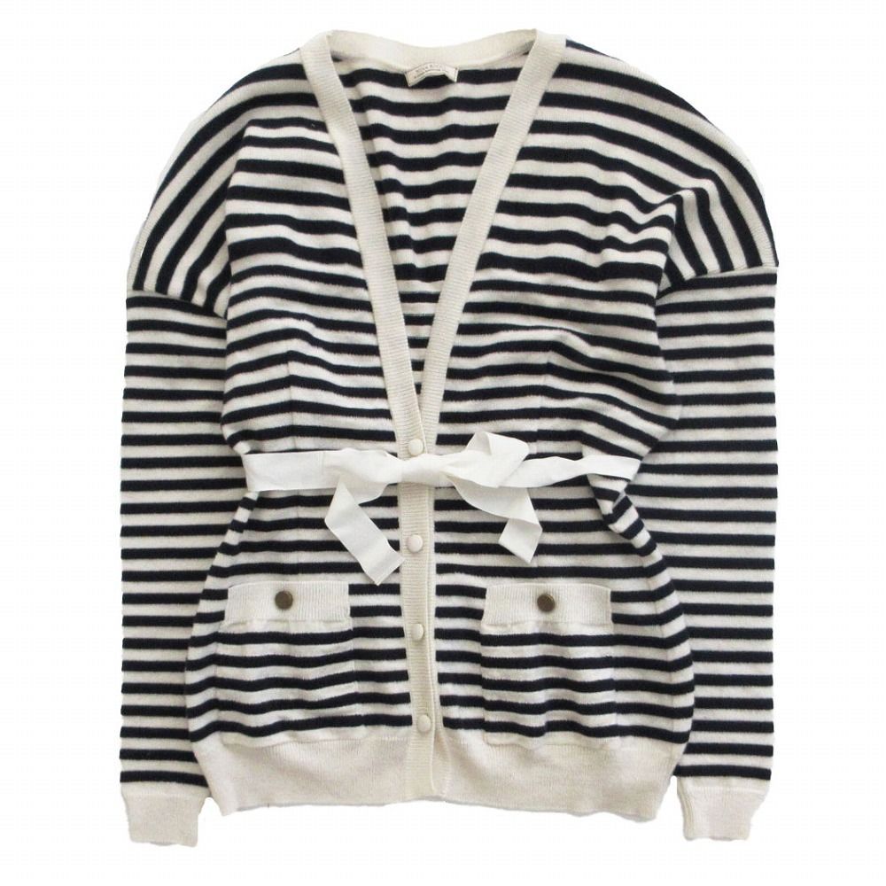 NINA RICCI ニナリッチ ボーダー柄 カシミヤ混 ニット カーディガン ベルト付き 12AMCR809ML0282 サイズM レディース 【中古】 ブランド☆アンサンブルニット【ニナリッチ】M size（NINA RICCI