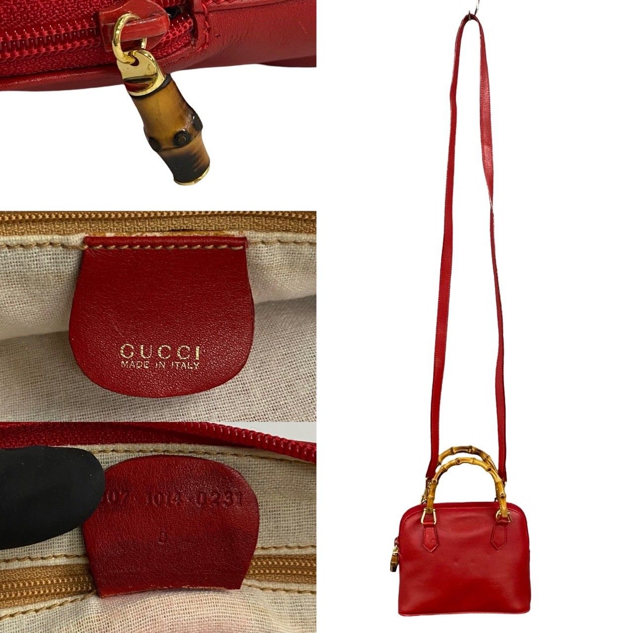 極 美品 箱付き GUCCI グッチ バンブー オールドグッチ レザー 本革 2way ハンドバッグ ミニ ショルダーバッグ ポシェット レッド  87688 - メルカリ