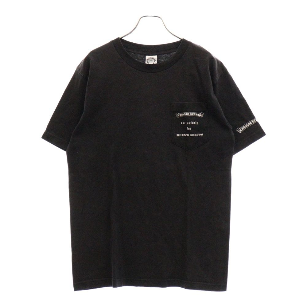 CHROME HEARTS (クロムハーツ) OLD X UNITED ARROWS MADE IN USA POCKET TEE×ユナイデッドアローズ  コラボ バック ロゴプリント 半袖Tシャツ ブラック - メルカリ