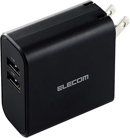 エレコム 充電器 USB コンセント 合計24W 2ポート USB-A 折りたたみ式プラグ 2台同時充電 おまかせ充電 【 iPhone SE3/15/14/13/12/Android 各種対応】 ブラック EC-AC03BK