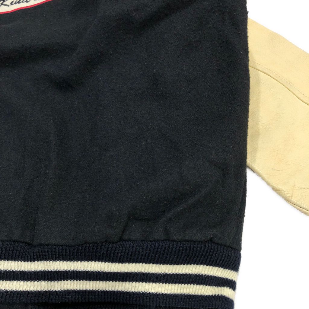 90年代 BLUEZONE ウール レザースタジアムジャケット ブラック(メンズ S)中古 古着 U3394 90年代 BLUEZONE ウール レザースタジアムジャケット ブラック(メンズ