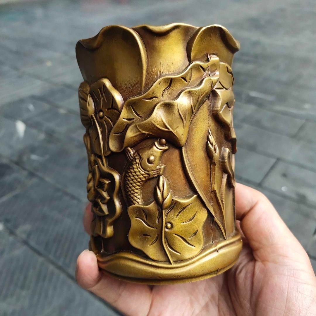 銅器 筆箱 文房具 蓮花筆箱 装飾品 工芸品 置物 銅製 蓮のペンケース 筆筒 書道具 文房具 装飾品 工芸品 美術品 置物